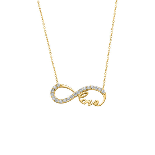 14k Infinity Half CZ w/ Cursive "Love" Gold Necklace - Allyanna Gifts
