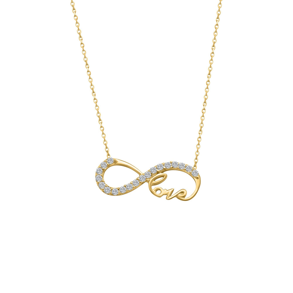 14k Infinity Half CZ w/ Cursive "Love" Gold Necklace - Allyanna Gifts