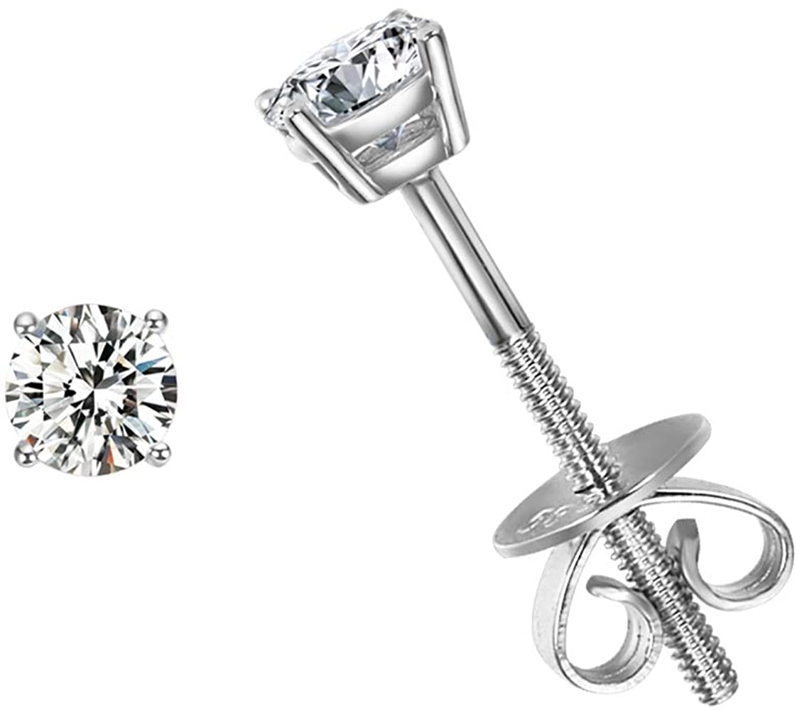 14K White Gold 4 Prong Moissanite Screwback Earrings/w Certification - Allyanna Gifts