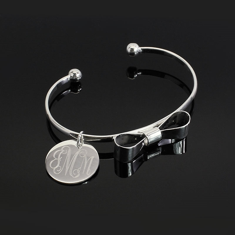 Bow Tie Bracelets with Engraved Monogram Disc - Allyanna Gifts