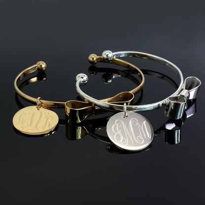 Bow Tie Bracelets with Engraved Monogram Disc - Allyanna Gifts