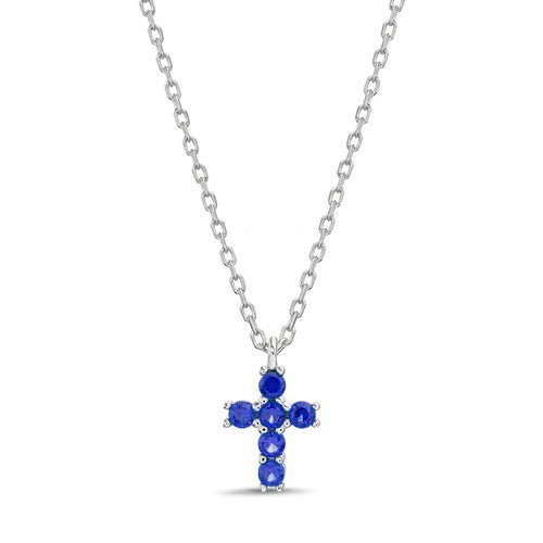 925 Sterling Silver Sapphire CZ Cross Necklace - Allyanna GiftsNECKLACE