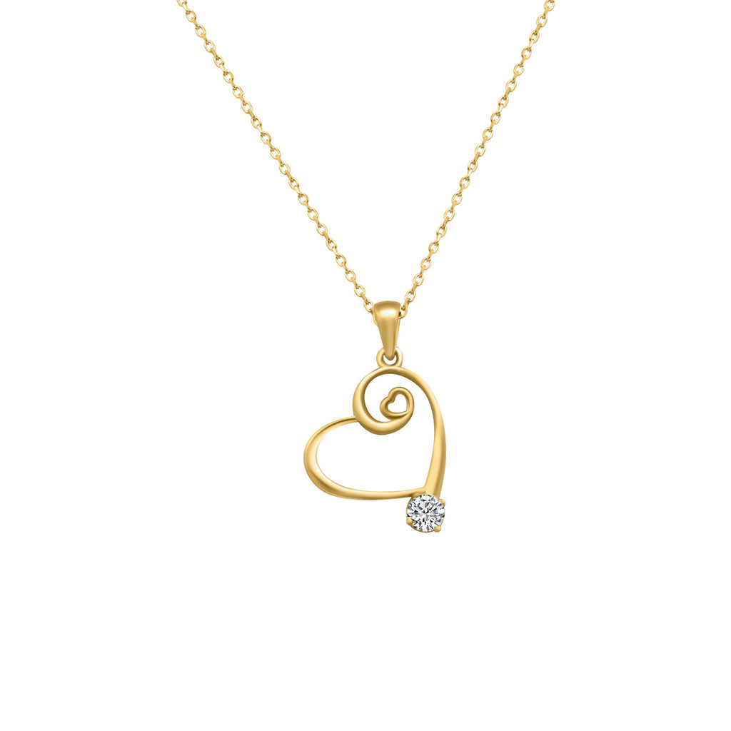 14k Solid Gold Heart Necklace with mini Heart Swirl