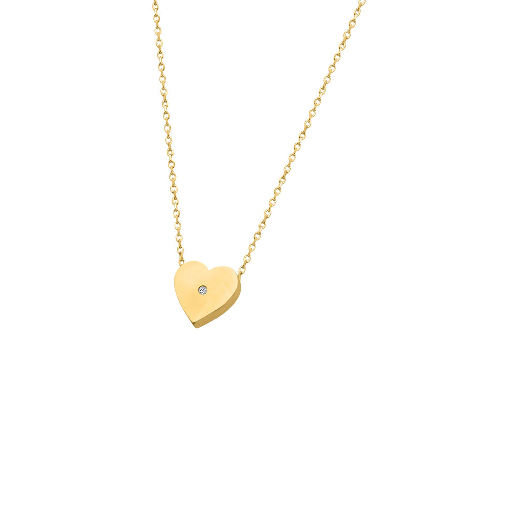 14k Solid Gold Heart w/ Small CZ Center