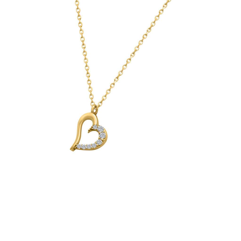 14k Small Heart Half CZ Gold Necklace
