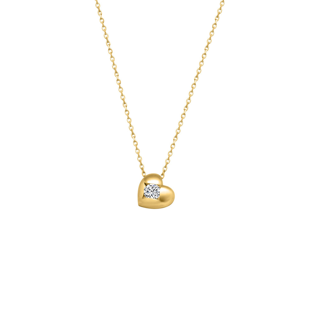 14k Solid Gold Heart w/ Large CZ Necklace