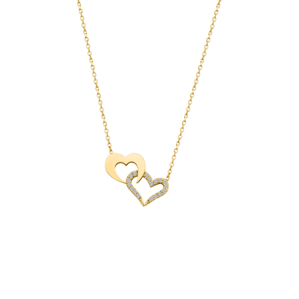 14k Gold Two Heart Interlock Necklace