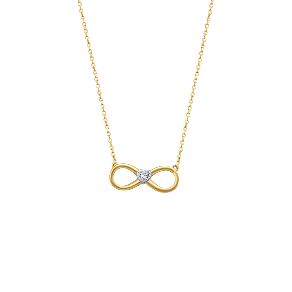 14k Solid Gold Infinity with CZ Heart Center Necklace