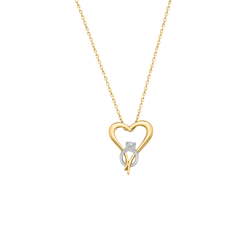 14k Solid Gold Heart with White Gold Engagement Ring Necklace