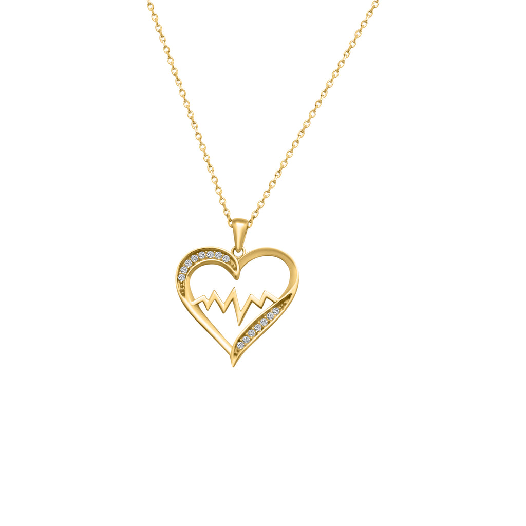 14k Solid Gold Heart with Heart Beat Necklace
