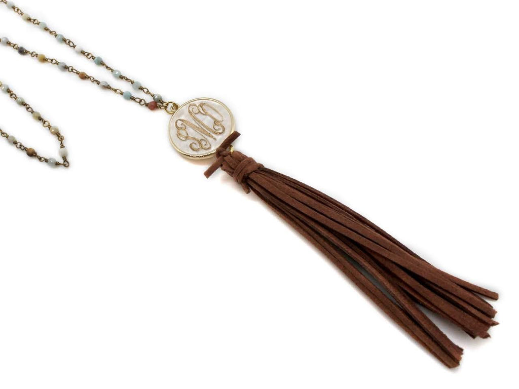 Amazonite Monogram Tassel Necklace - Allyanna GiftsNECKLACE