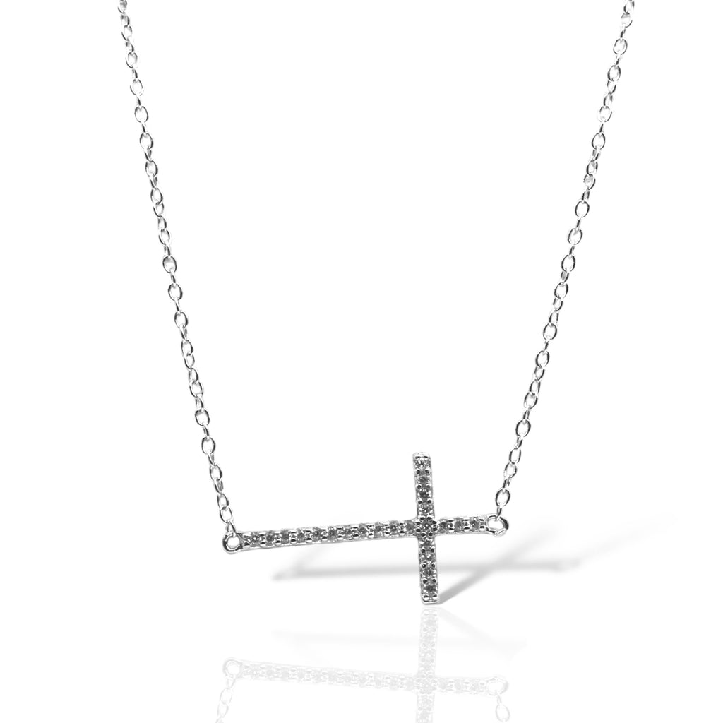 Beautiful Cz Sideways Cross Necklace - Allyanna Gifts