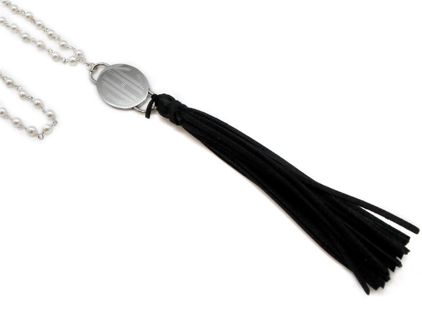 Black Tassel Pearl Engraved Necklace - Allyanna GiftsNECKLACE