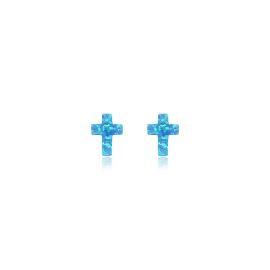 Blue Opal Cross Earrings - Allyanna Gifts