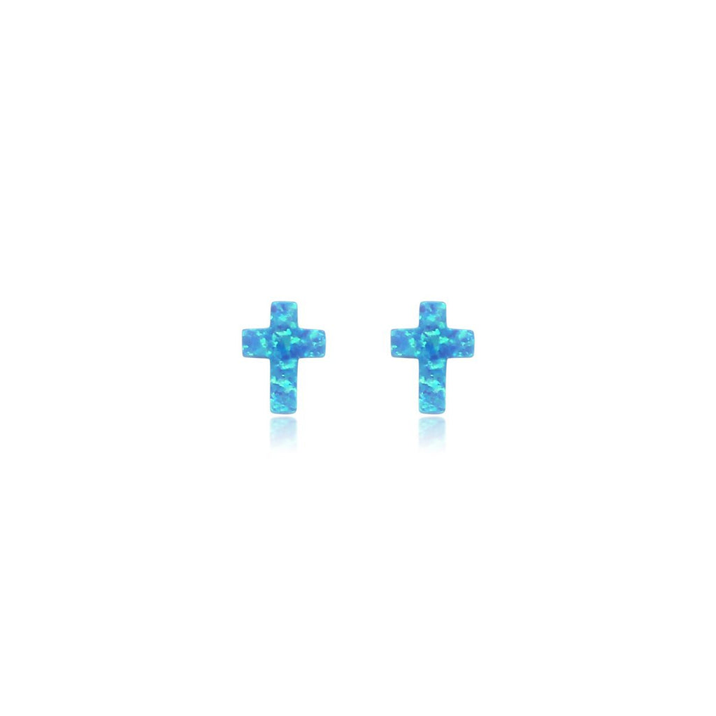 Blue Opal Cross Earrings - Allyanna Gifts