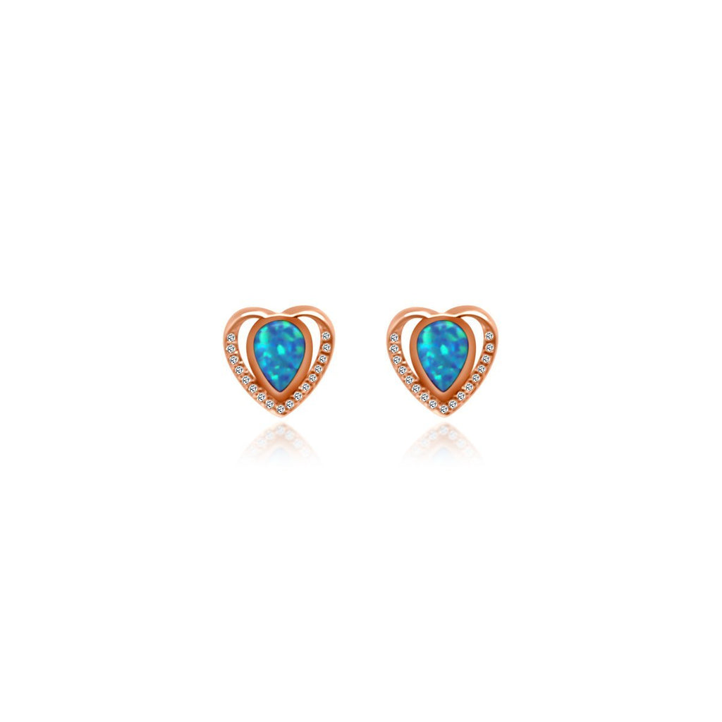 Blue Opal Heart CZ Earrings - Allyanna Gifts