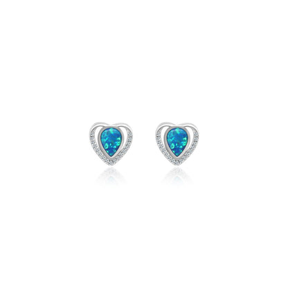 Blue Opal Heart CZ Earrings - Allyanna Gifts