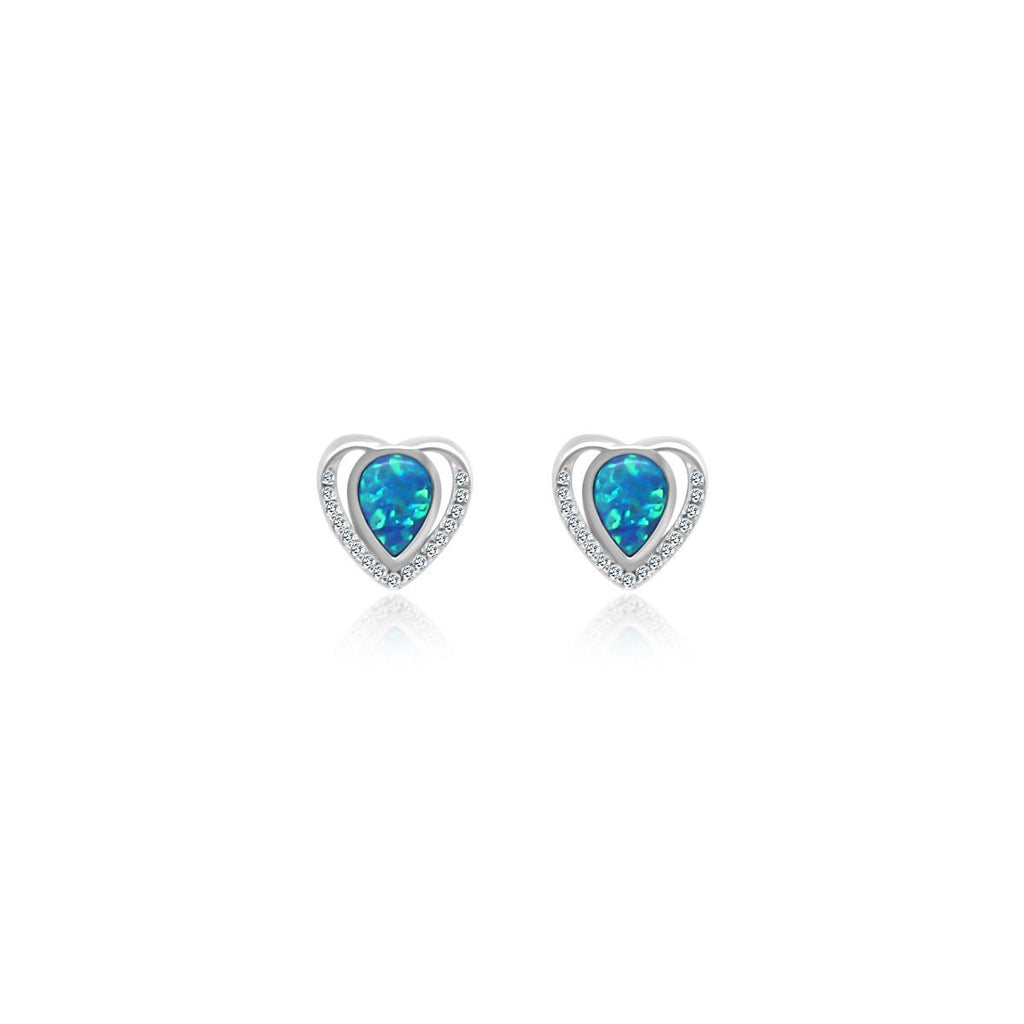 Blue Opal Heart CZ Earrings - Allyanna Gifts