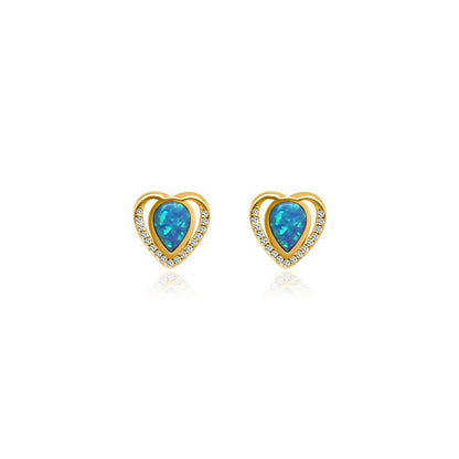 Blue Opal Heart CZ Earrings - Allyanna Gifts