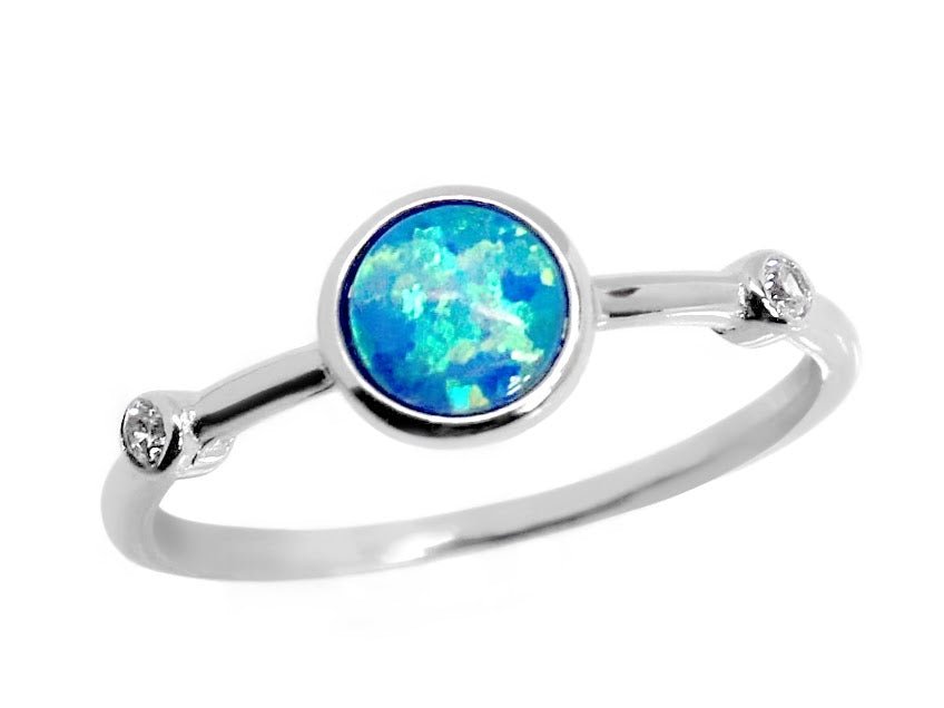 Blue Opal Sterling Silver CZ Ring - Allyanna GiftsRINGS