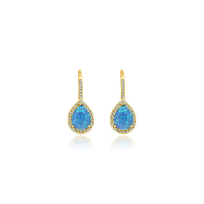 Blue Opal Teardrop Leverback Earrings - Allyanna Gifts