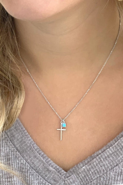 Blue Stone Cross Necklace - Allyanna GiftsNECKLACE