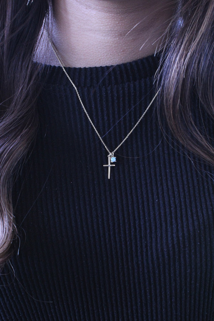 Blue Stone Cross Necklace - Allyanna GiftsNECKLACE