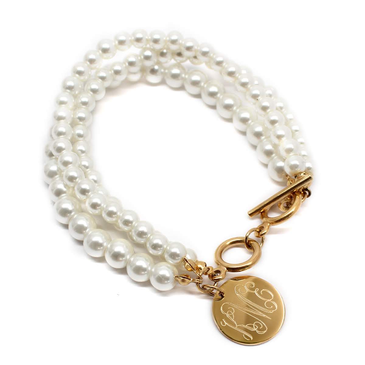 Classic Layered Pearl Engraved Necklace and Bracelet Set (Silver & Gold) - Allyanna GiftsJEWELRY