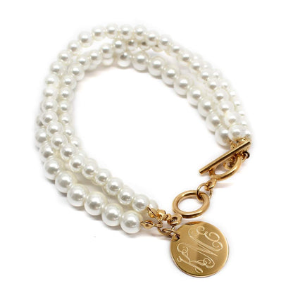 Classic Layered Pearl Engraved Necklace and Bracelet Set (Silver & Gold) - Allyanna GiftsJEWELRY