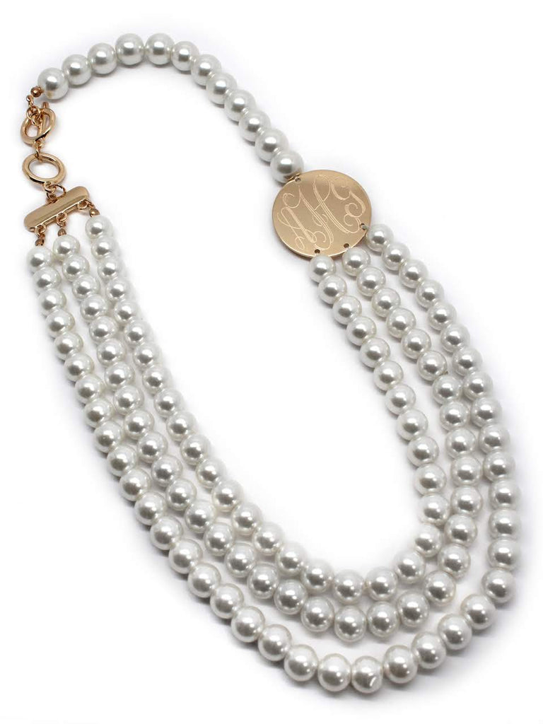 Classic Layered Pearl Engraved Necklace and Bracelet Set (Silver & Gold) - Allyanna GiftsJEWELRY