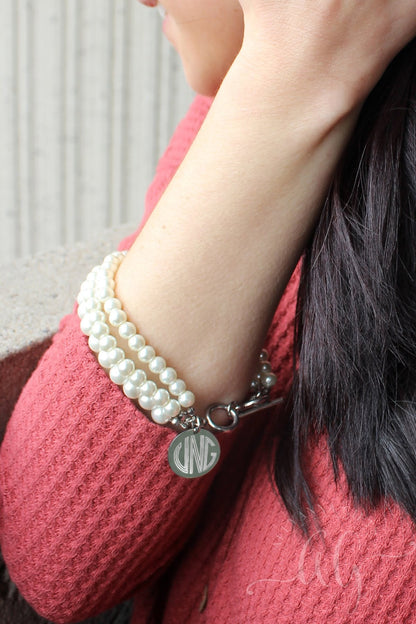 Classic Layered Pearl Engraved Necklace and Bracelet Set (Silver & Gold) - Allyanna GiftsJEWELRY