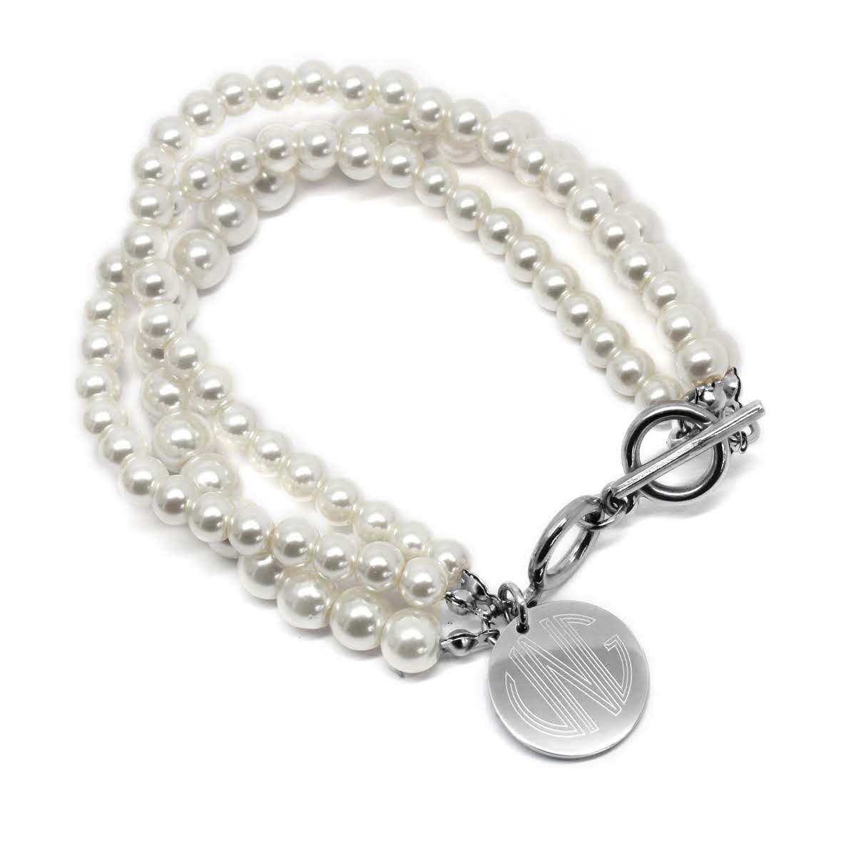 Classic Layered Pearl Engraved Necklace and Bracelet Set (Silver & Gold) - Allyanna GiftsJEWELRY