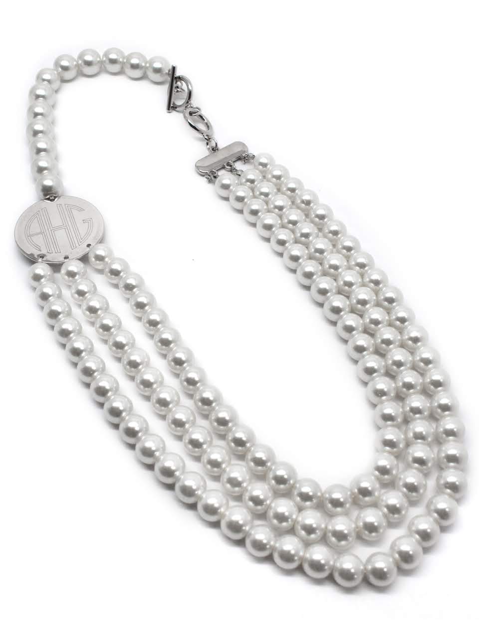 Classic Layered Pearl Engraved Necklace and Bracelet Set (Silver & Gold) - Allyanna GiftsJEWELRY