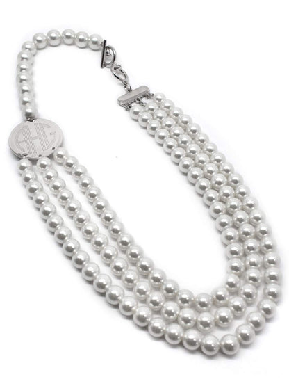 Classic Layered Pearl Engraved Necklace and Bracelet Set (Silver & Gold) - Allyanna GiftsJEWELRY