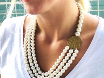Classic Layered Pearl Engraved Necklace and Bracelet Set (Silver & Gold) - Allyanna GiftsJEWELRY
