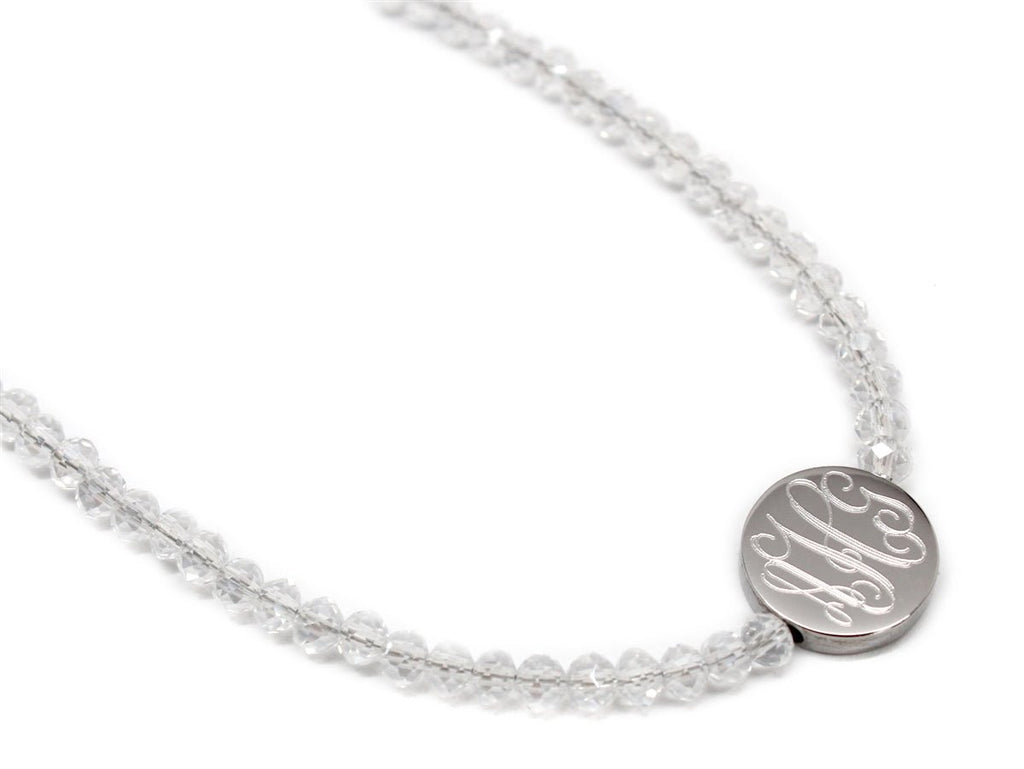 Clear Crystal Beaded Choker with Engraved Stainless Steel Disc - Allyanna GiftsMONOGRAM + ENGRAVING