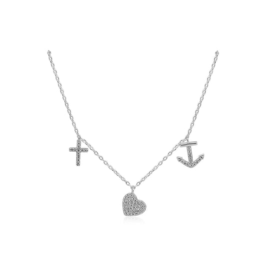 CZ Cross/Heart/Anchor Dangle Stations Necklace - Allyanna GiftsNECKLACE