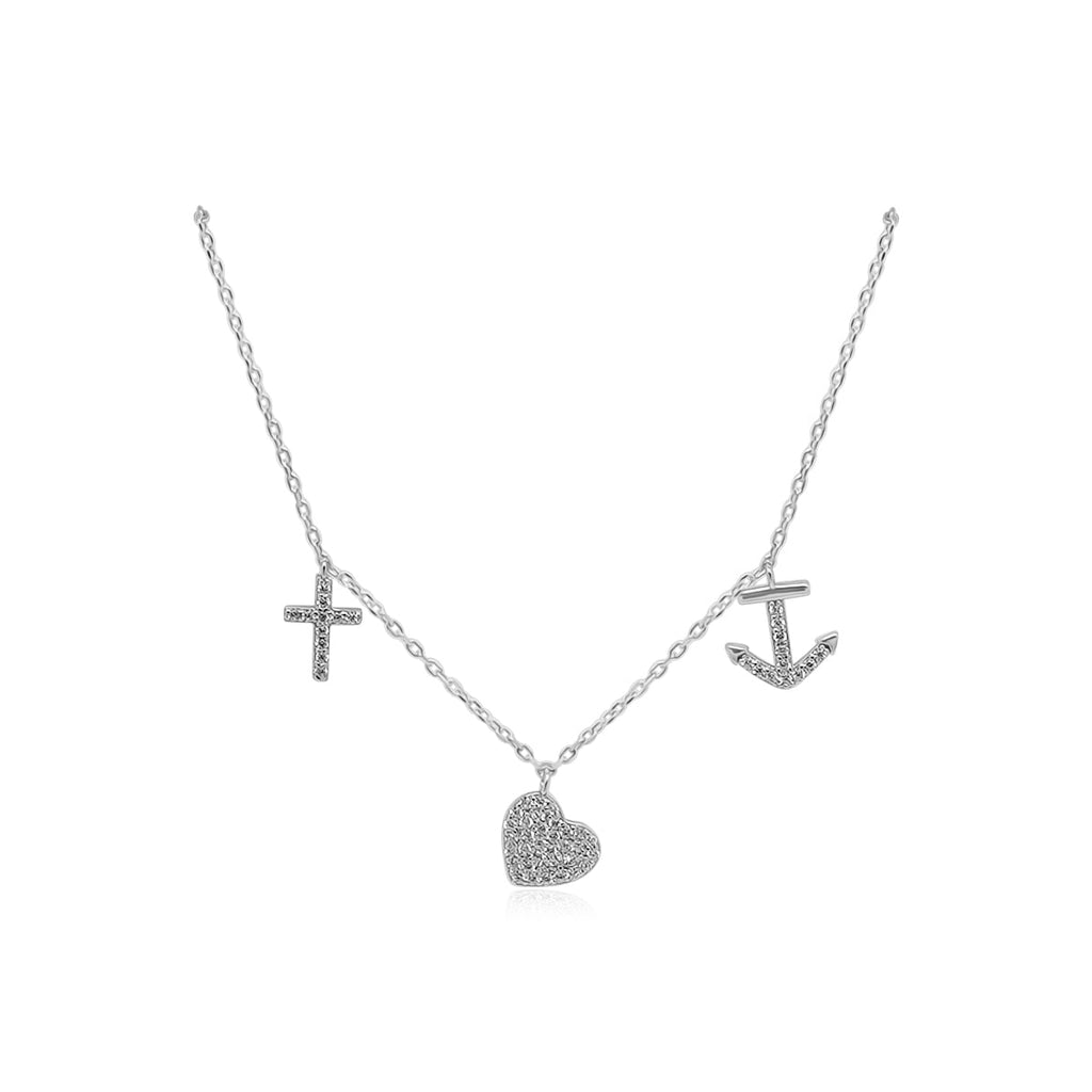 CZ Cross/Heart/Anchor Dangle Stations Necklace - Allyanna GiftsNECKLACE