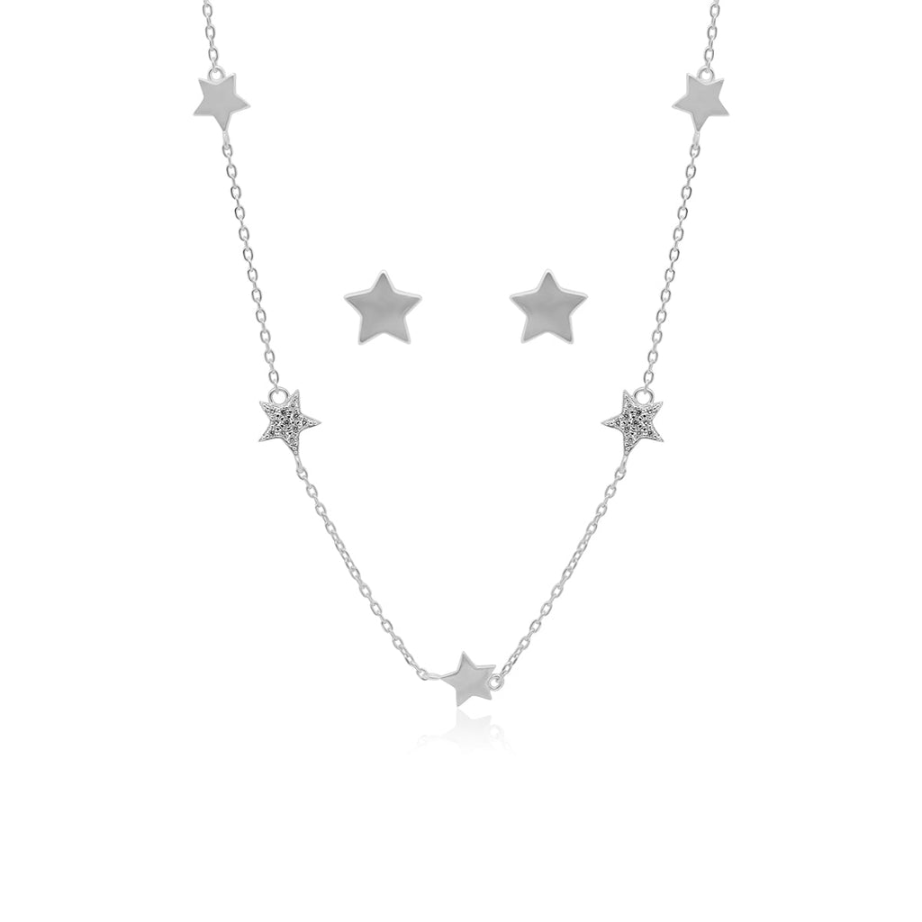 CZ Star Station Necklace & Post Earring Set - Allyanna GiftsNECKLACE