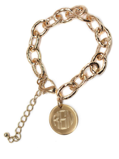 Designer Inspired Hammered Bracelet with Monogrammed Disc - Allyanna GiftsMONOGRAM + ENGRAVING