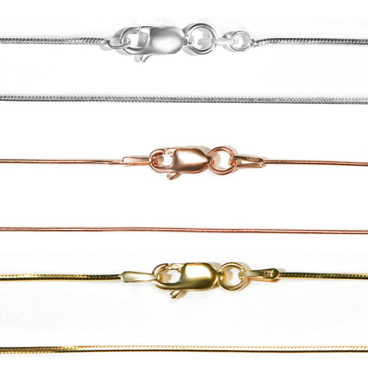 Diamond Cut Snake Chain 925 Sterling Silver 015 and 025 Gauge - Silver and Rose Gold, Dainty Stackable Chain - Allyanna GiftsNECKLACE