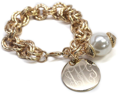 Double Chain Monogrammed Pearl Link Bracelet - Allyanna GiftsMONOGRAM + ENGRAVING