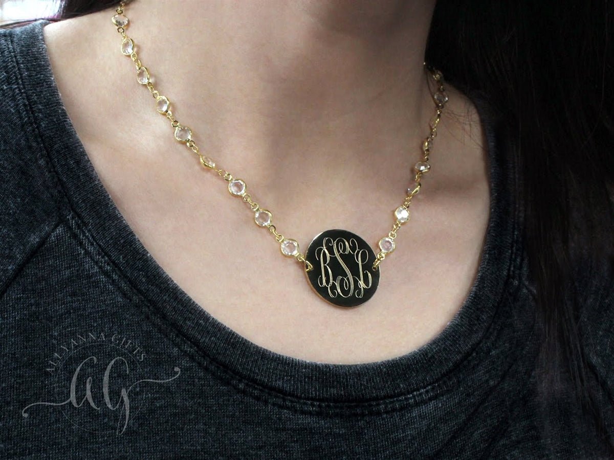 Elegant Engravable Crystal Necklace - Allyanna GiftsMONOGRAM + ENGRAVING
