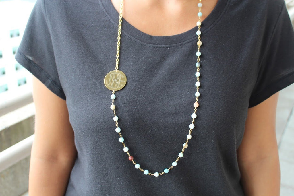 Elegant Engraved Sideways Necklace With Gold Steel Disc - Allyanna GiftsNECKLACE