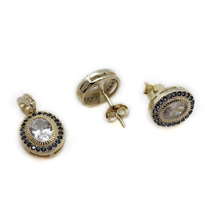 Elegant Sapphire Halo Oval Posts and Necklace Pendant Set - Allyanna GiftsEARRINGS