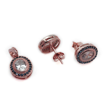 Elegant Sapphire Halo Oval Posts and Necklace Pendant Set - Allyanna GiftsEARRINGS