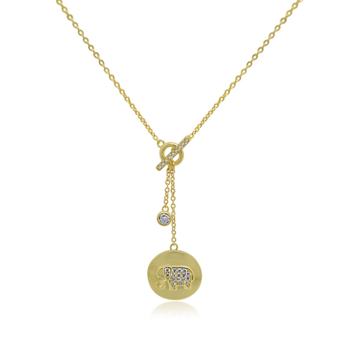 Elephant Disc & CZ Dangle Station "Y" Necklace - Allyanna GiftsNECKLACE