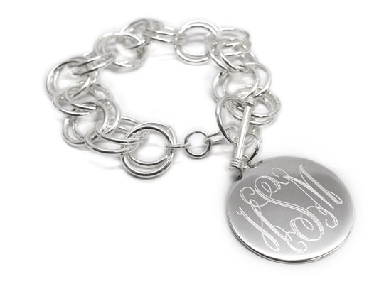 Engravable Circle Disc German Silver Bracelet - Allyanna GiftsMONOGRAM + ENGRAVING