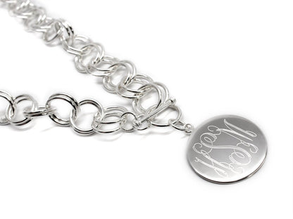 Engravable Circle Disc German Silver Necklace - Allyanna GiftsMONOGRAM + ENGRAVING