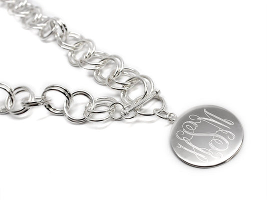 Engravable Circle Disc German Silver Necklace - Allyanna GiftsMONOGRAM + ENGRAVING